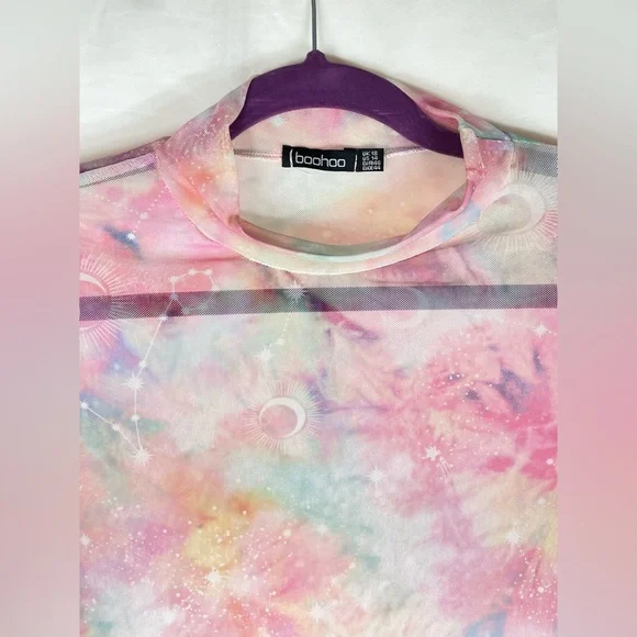BooHoo Cosmic Tie Dye Mesh Top - Size 14 - Picture 9 of 9